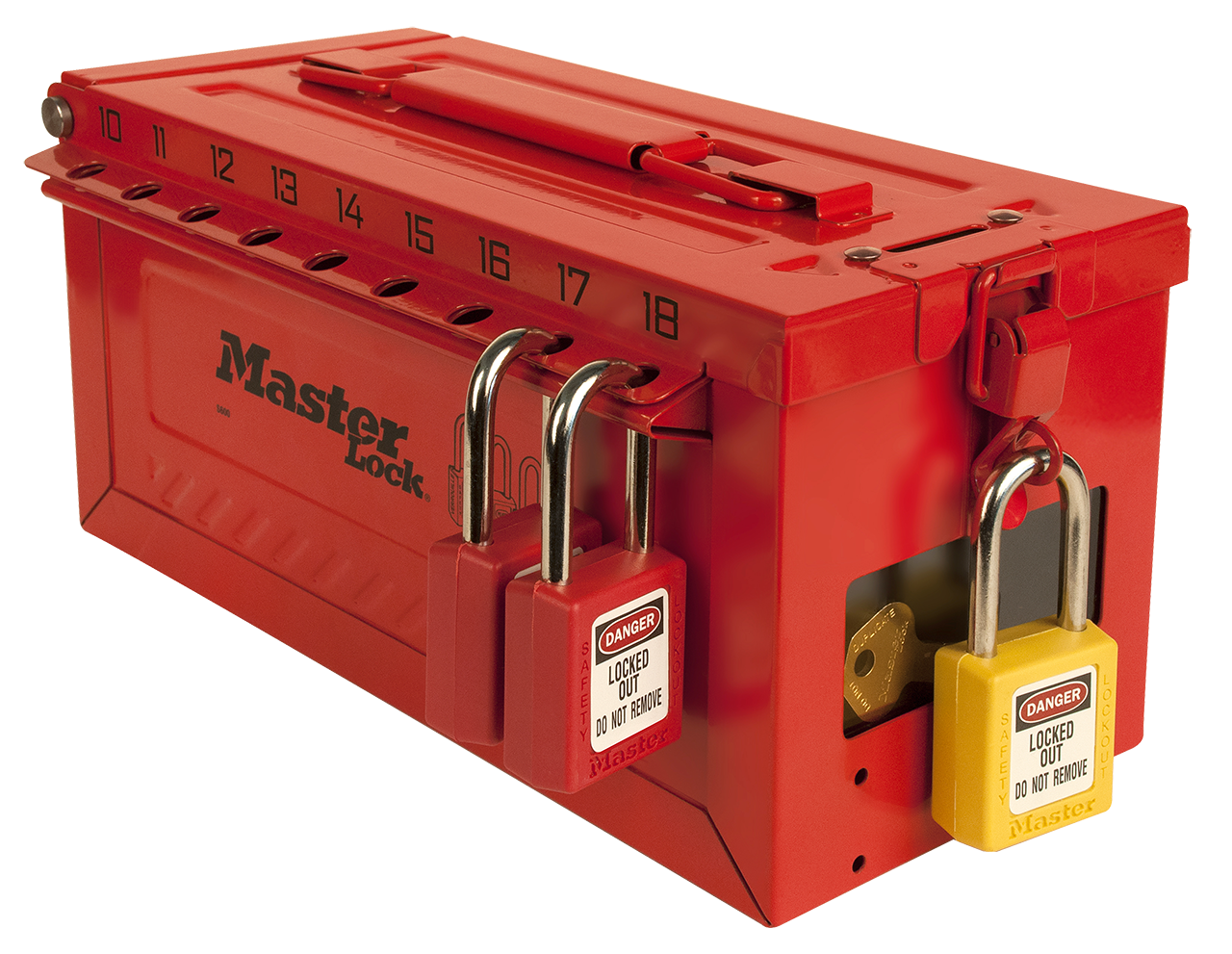 Red Steel Accuform KCC617 Portable Group Slot Lock Box 10 Width x 6 Height x 4-1/4 Length 