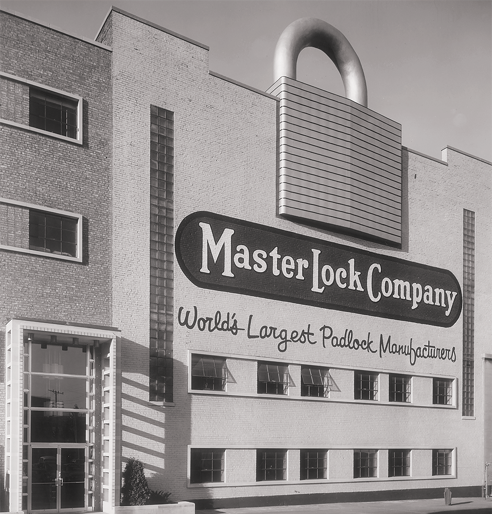 Master Lock building with large padlock.
