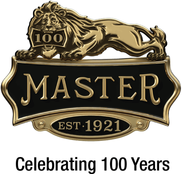 Master Lock 100-Year Celebration lion logo, established in 1921.