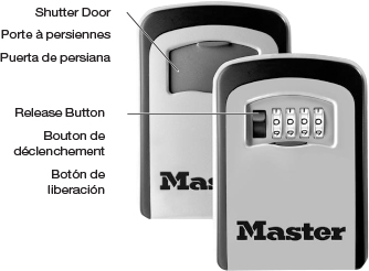 Diagram indicating Shutter Door and Release Button on the front of the lock box