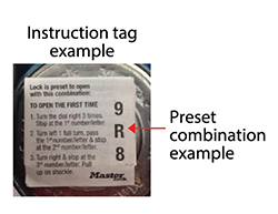 An example of an instruction tag showing a preset combination