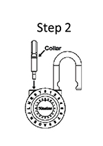 Lock diagram labeled Step 2 indicating the location of the collar on the reset tool