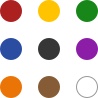 A grid of red, yellow, green, blue, black, purple, orange, brown, and white swatches