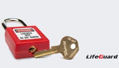 A padlock and key with the LifeGuard logo