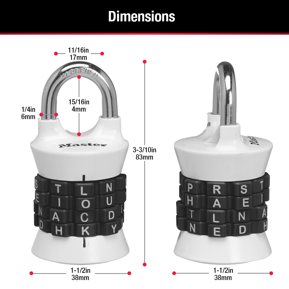 Pack of 4 1535DWD Master Lock Personalized Letter Combination Padlock 