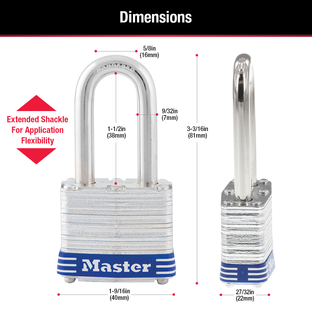 Master Lock  1-9/16 in Double Locking  Laminated Steel  Padlock 3DLF 71649320705 