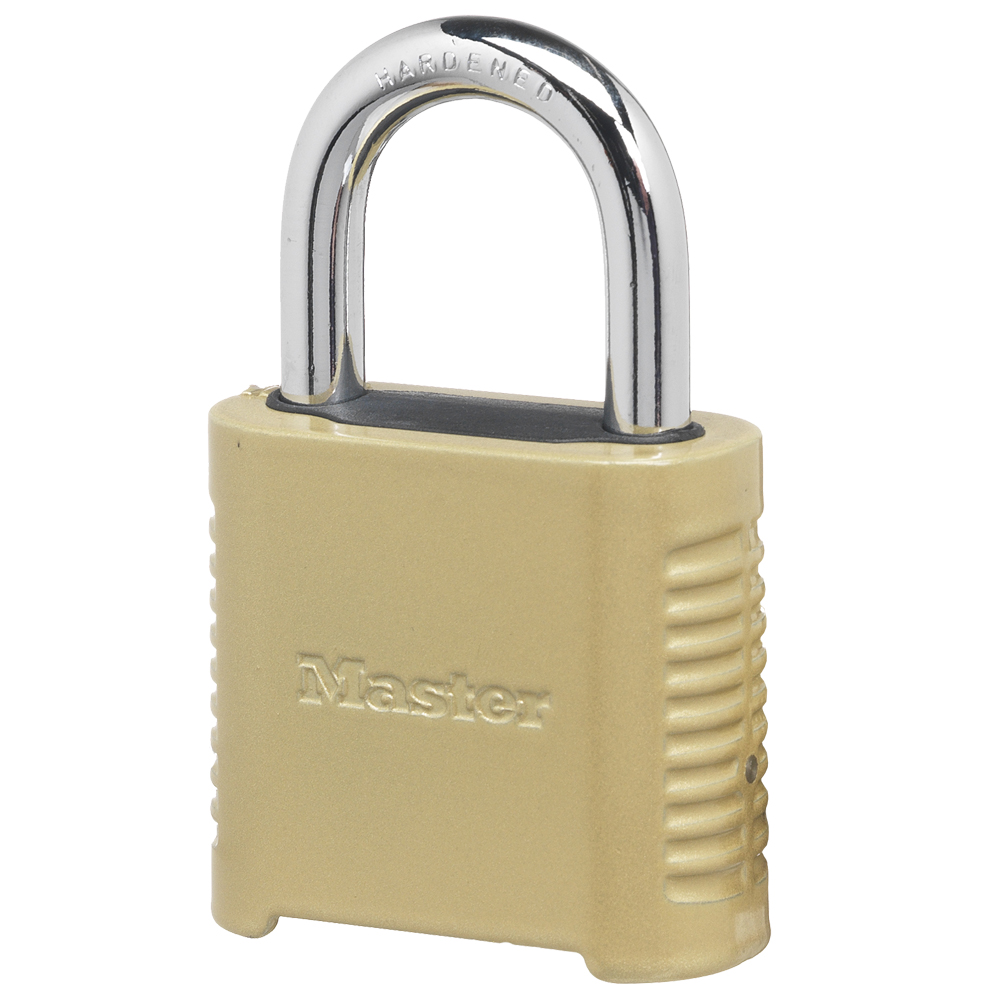 Master Lock Combination Lock, Heavy Duty Weatherproof Padlock, Resettable  For Outdoor Use, M175XDLF, Brass Finish
